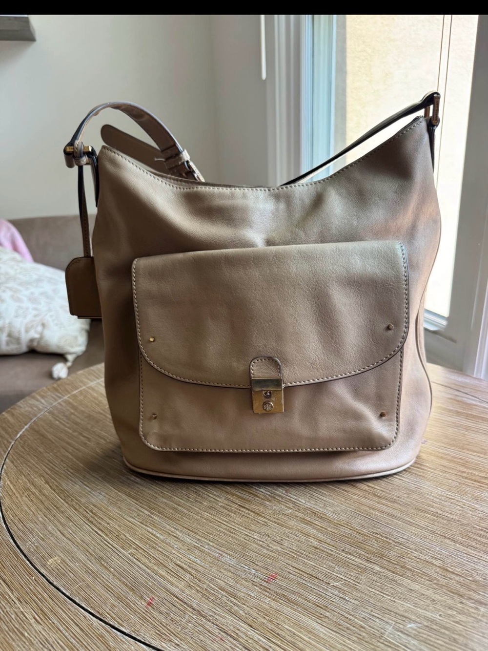 Tory Burch Neutral Leather Hobo Shoulder Bag